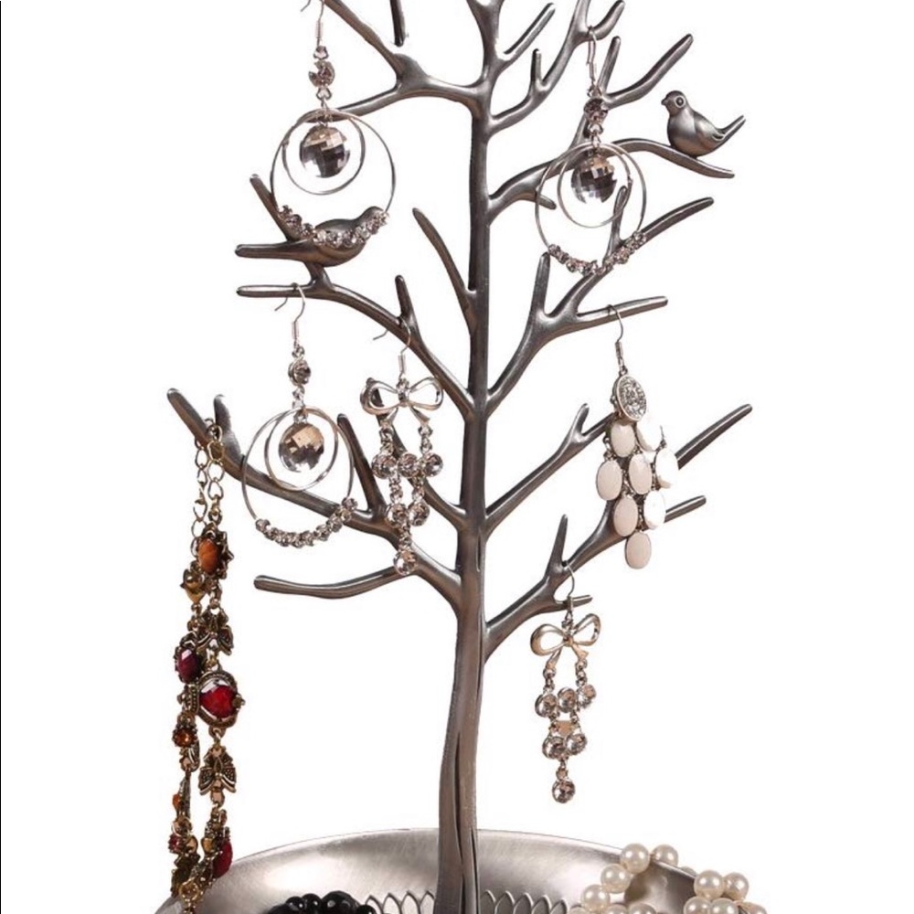 Antique silver bird jewelry holder